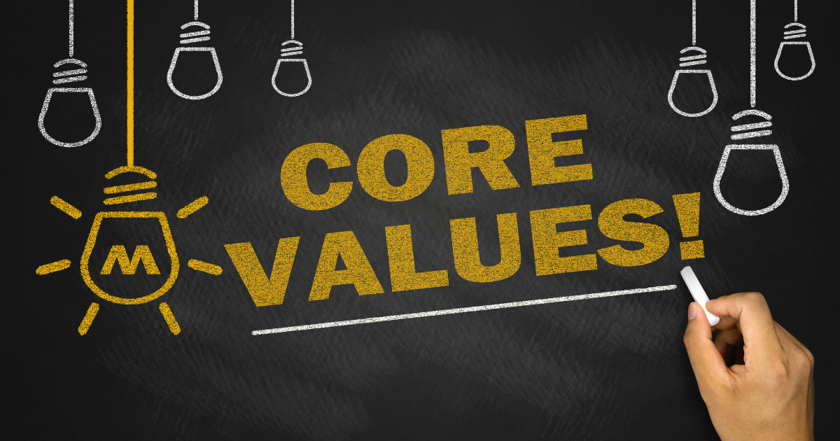 "Core Values" written on chalk board