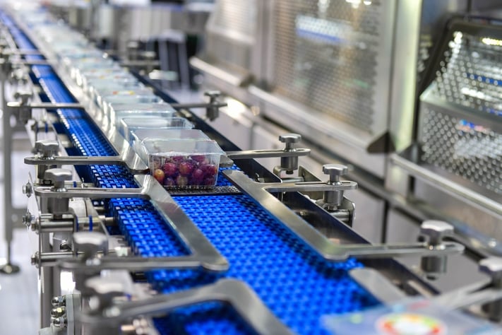 packaged food on a conveyor belt